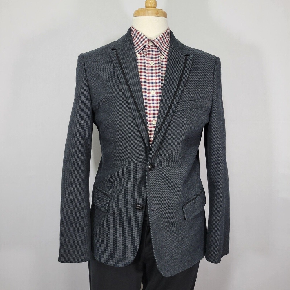 Guess Men's Sport Coat Blazer Two Button Navy Twill Cotton Blend‎ Size Medium